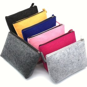 Resim 1 Adet Unisex Yetişkin Büyük Kapasiteli Keçe Makyaj Çantası - Fermuarlı Kozmetik Kesesi, Basit Clutch Bozuk Para Cüzdanı, Taşınabilir Seyahat Cilt Bakım Organizatörü, Dokuma Malzeme, Kokusuz 