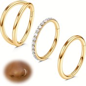 Resim 3 adet Paslanmaz Çelik Burun Çivileri - 18G, 16G, 14G, 7mm, 8mm, 9mm, 10mm, Burun, Septum, Daith, Lobe için Şık Delinme Takıları, Evrensel Kilit Tasarımı, Ona veya Kendine Hediye, Vücut Delinme Takıları|Şık Delinme Çivileri|Dayanıklı Delinme Takıları 