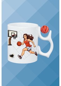 Resim Basketboll Toplu Basket Sever Kupa Bardak Çay Kahve Fincanı Kadın Oyunculu-14 Beyaz 