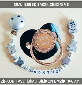 Resim Sahi Aksesuar İsimli Emzik Zinciri Ve İsimli Silikon Emzik 0-6 Ay Bezyı539 Mavi 