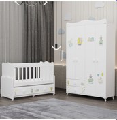 Resim Elegant Beşik Ve Yıldız 4 Kapaklı Dolap- Ayıcık Beyaz 