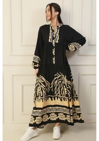 Resim By Saygı Önü Yarım Düğmeli Kolu Lastikli Empirme Tesettür Uzun Elbise-36232-camel Camel 