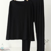 Resim Kadınların Büyük Bedenli Rahat Seti - Yüksek Esneklikli Viskoz ve Spandex Karışımı, Düz Yaka Pullover Üst ve Yüksek Bel Pantolon, Tüm Mevsimler İçin Rahat Pijama Seti 