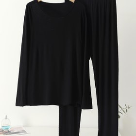 Resim Kadınların Büyük Bedenli Rahat Seti - Yüksek Esneklikli Viskoz ve Spandex Karışımı, Düz Yaka Pullover Üst ve Yüksek Bel Pantolon, Tüm Mevsimler İçin Rahat Pijama Seti 