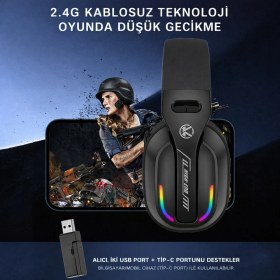 Resim TeknolojiSA GT100 Oyuncu Kulaklığı 2.4g Kablosuz Düşük Gecikmeli Gaming Headset 