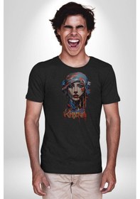 Resim Khansa Eşarp Kadın Tasarımı Unisex Unisex Siyah Organik Baskılı T-shirt Penye Yüksek Kalite Siyah 