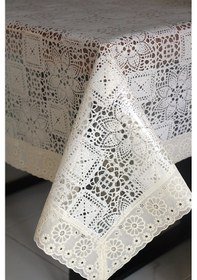 Resim 120x150 Cm Dantel Kenar Pvc Muşamba Masa Örtüsü Karemotifdantel-13 Bej 