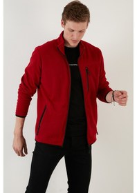Resim Buratti Slim Fit Fermuarlı Cepli Dik Yaka Polar Erkek Hırka 5906028 Bordo 