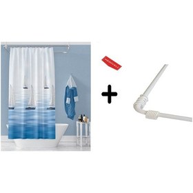 Resim Banyo Perdesi 9889 1x180x200, Perde Borusu Askı Aparatı Köşe Boru Beyaz Hediyeli, Duş Perdesi Seti Çok Renkli 