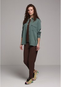 Resim Colin's Colins Regular Fit Shirt Neck Düz Kadın Yeşil Uzun Kol Gömlek Cl1078737 Q1.v1 Duc Duckgreen 