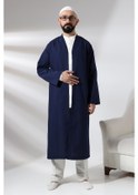 Resim Lacivert Erkek Namaz Elbisesi V Yaka Düğmesiz Önü Açık Namaz Cübbesi 001 