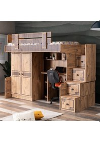 Resim Setaymobilya Ranza, Natural Ranza Dolap Çalışma Masası + 1 Comfort Yatak 