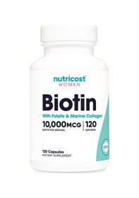 Resim Nutricost Women Biotin With Folate & Marine Collagen Hair Skin & Nails 10,000 Mcg 120 Capsules 