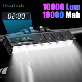 Resim GreaTech USB Şarjlı Profesyonel Bisiklet Farı 10000 Lümen 10000 Mah Su Geçirmez Scooter Motosiklet Farı 