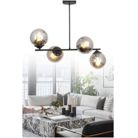 Resim Bartın 4 Lü Siyah Avize Füme Camlı Dekoratif Tasarım Yatak Odası Mutfak Salon Avize Siyah 