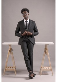 Resim Carutte Slimfit Sivri Yaka Çift Pileli Dokulu Kumaş Yelek Kombinli Takım Elbise 001 