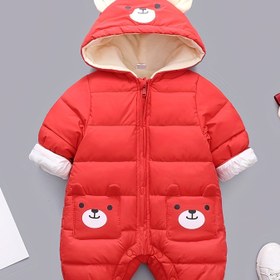 Resim Unisex Kışlık Polar Astarlı Kar Tulumu - Kalın Sıcak Ayı Desenli Kapüşonlu, Cepli ve Bol Kesim, Elde Yıkama, Soğuk Hava Giysisi, Sevimli Hayvan Tasarımı, Cep Detaylı, Rahat Kumaş, Dış Mekan İçin Mükemmel 