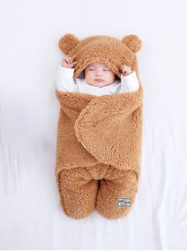 Resim migie 0-4 Ay Bebek Dış Kundak Uyku Tulumu Kıvırcık Wellsoft Peluş Kapuçino 