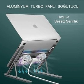 Resim Leaf Shop Katlanabilir Alüminyum Turbo Fanlı Macbook Laptop Soğutucu Stand 10-17 Inç 