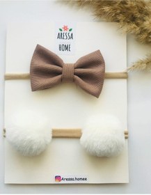 Resim Aressa Kız Bebek Çocuk Pamuklu Ikili Ponpon Fiyonk Bandana Saç Bandı Set 