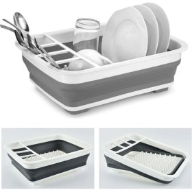 Resim Tezgah Üstü Kaşık Bölmeli Katlanır Bulaşık Kurutmalık 