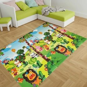 Resim Esranın Dünyası Happy Jungle Çift Taraflı Katlanabilir Oyun Halısı ve Matı Premium Seri - Taşıma Çantalı (180X150) 
