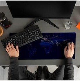 Resim Hediyesepeti Gece Dünya Haritası Baskılı 70X30 Büyük Boy Mousepad - Mouse Pad - Fare Altlığı 