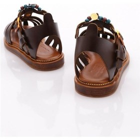 Resim Dgn 306 Kadin Bilekten Bağlama Boncuklu Sandalet Koyu Kahve 