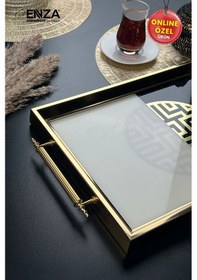 Resim Mint Gold Tepsi Cam Baskılı 48x29 Cm Siyah 