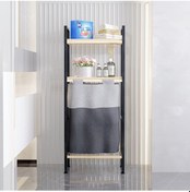 Resim Bino Ahşap Raflı 2 Katlı Büyük Boy Kapaklı Çamaşır Kirli Sepeti Çok Amaçlı Banyo Düzenleyici 