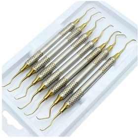 Resim 7 Adet/kit Diş Diş Temizleme Manuel Ölçekleyici Periodontal Cerrahi Zarif Kemik Küretler Matematik Ağız Bakımı Diş Beyazlatma Araçları Altın 