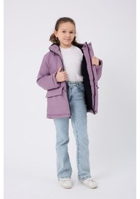 Resim Spor Kız Çocuk Kürklü Su Ve Rüzgar Geçirmez Kapüşonlu 3 Mont Parka-121 Lila 