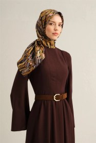 Resim Armine Soyut Desenli Saf İpek Sura Eşarp 9335d 50 KAhverengi 