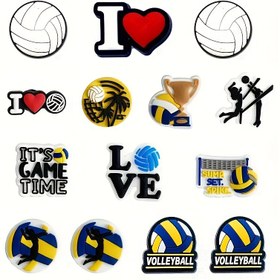 Resim 14 Parça Voleybol Temalı Ayakkabı, Çanta, Bileklik için Charm Seti - Çıkarılabilir Yaratıcı DIY Aksesuarlar - Spor Tutkunları, Doğum Günü, Noel, Sevgililer Günü, Cadılar Bayramı, Karikatür Tasarım, Spor Tutkunu Tatil Partisi Hediyesi için İdeal Hediye 