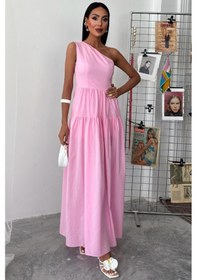 Resim Kadın Pembe Tek Omuz Wual Maxi Elbise Pembe 