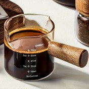 Resim Mini Cam Kahve Bardağı Ahşap Saplı, Çift Burunlu, İtalyan Espresso Ölçü Bardağı, Latte Bardağı, 60ml/2oz, Gıda İletişim Güvenli, Desenli Tasarım 