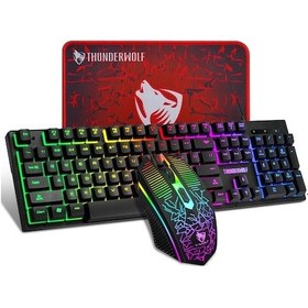 Resim T-wolf T31 104 Tuşlu Aydınlatmalı Oyun Klavyesi Fare Mouse Pad Optik 
