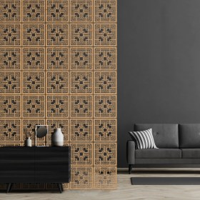 Resim Makta ® Perde Paravan | Lazer Kesim Ahşap Sarkıt Seperatör, 4'lü Panel Levha Seti 