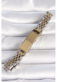 Resim 316l Çelik Gold Gümüş Renk Kalın Zincir Künye Model Erkek Bileklik Çok Renkli 