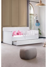 Resim Çocuk Odası Takımı, Flora Yavrulu Karyola, Vira 4 Kapaklı Dolap, Şifonyer - Beyaz Beyaz 