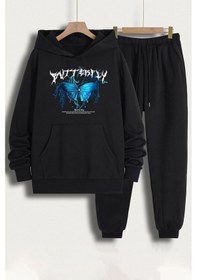 Resim Uyguntarz Unisex Blue Butterfly Baskılı Eşofman Takımı Siyah 