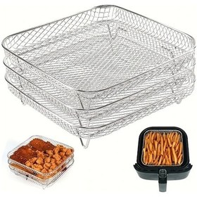Resim Xuweiwei 3 Katmanlı Paslanmaz Çelik Kare Fritöz Aksesuar Seti - Fırın Ve Fritöz Uyumlu Bulaşık Makinesinde Yıkanabilir Sağlıklı Tatil Pişirme 