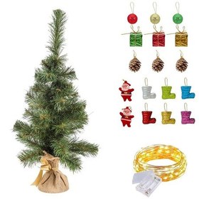 Resim Çuhalı Yılbaşı Çam Ağacı 60 Cm 56 Dal +5 Metre Peri Led + 17 Parça Süslü Çam Ağacı - Yılbaşı Ağacı 