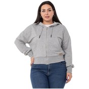 Resim Büyük Beden Kanguru Cepli Kapüşonlu Üç İplik Gri Melanj Sweatshirt-gri Melanj Gri Melanj 