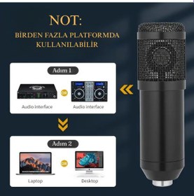 Resim Profesyonel Usb Kondansatör Mikrofon Seti Ayarlanabilir Kol Stand 