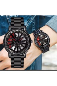 Resim OLEVS Erkek Siyah Içi Kırmızı 3d Dönen Jant Tasarımlı Çelik Kol Saati - Su Geçirmez, Gece Görüşlü 