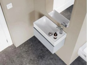 Resim Turkuaz Sharp Etajer Uyumlu Lavabo 50 25 Cm Sağdan Batarya Delikli Beyaz 