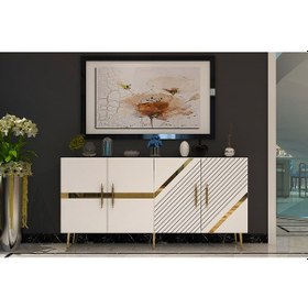 Resim Pınar Konsol Tv Sehpası Çok Amaçlı Dolap 150 Cm Beyaz Altın 