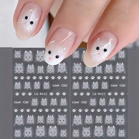 Resim 2 adet Sevimli Karikatür Kedi Tırnak Çıkartmaları - Kendinden Yapışkanlı, Parlak Bitişli Hayvan Temalı Stickerlar DIY Manikür & Pedikür için 