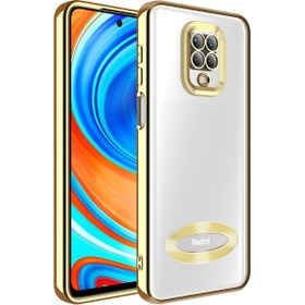 Resim Fibaks Redmi Note 9 Pro/9S Kılıf Kamera Lens Korumalı Şeffaf Renkli Logo Gösteren Parlak Kapak Gold 